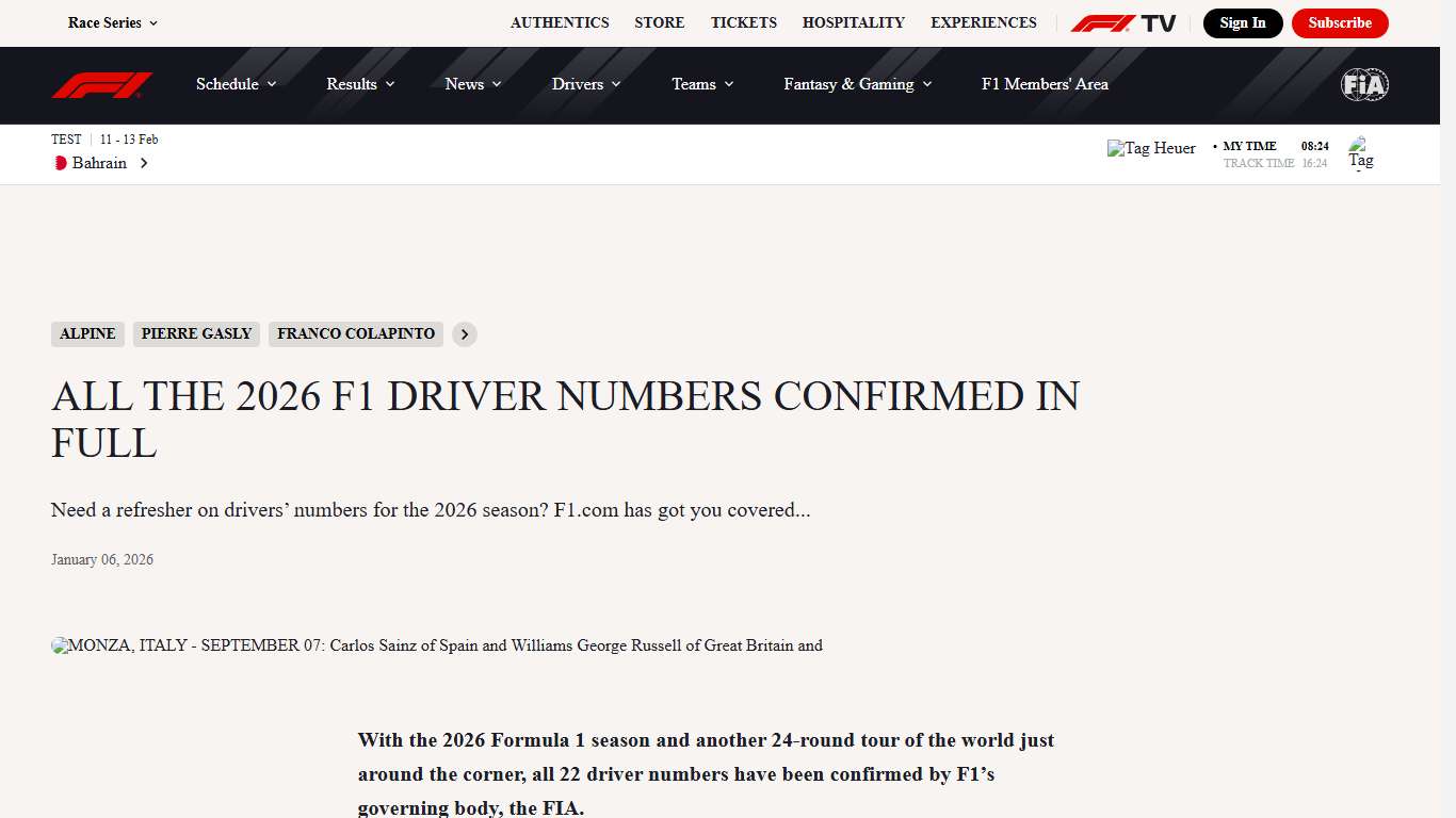 2026 F1 DRIVER NUMBERS: All the confirmed numbers on the 2026 F1 grid